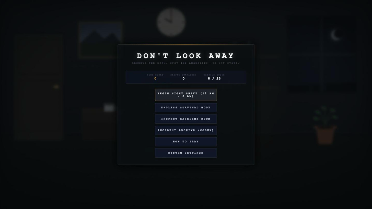 DON'T LOOK AWAY gameplay — a dark CCTV security monitoring room