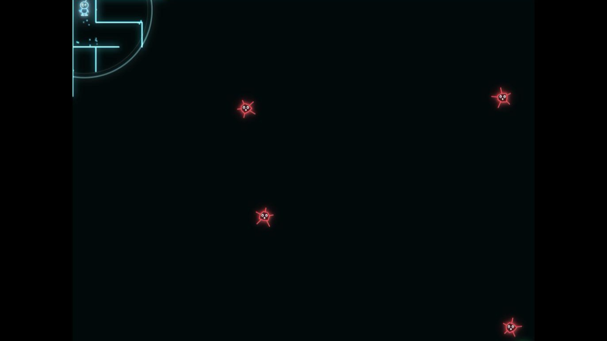 Sonar Maze gameplay — a dark maze briefly lit by a sonar pulse, revealing walls and enemies